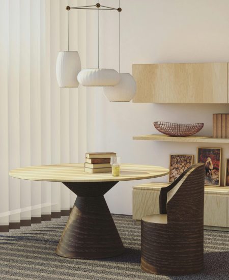 Minimalist living room with beige tones and modern furniture