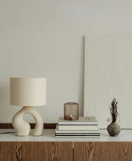 Minimalist decor details with neutral ceramics, vases, and natural textures