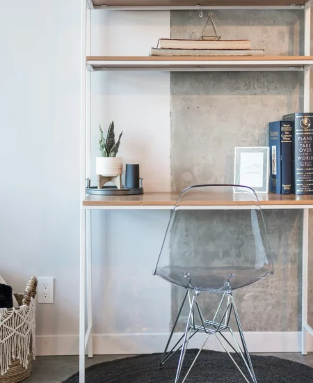 Minimalist workspace with clean desk, neutral palette, and natural lighting